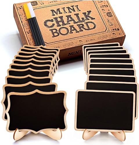OLEOLETOY Mini Chalkboard Signs, 20 Pack Framed Small Chalk Board Food Labels with Easel Stand for Party Buffet or Wedding Celebration, Wooden Blackboard as Place Cards for Table Setting or Numbers - Image 1