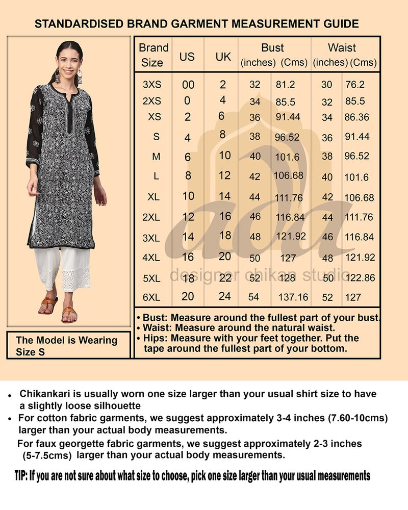 Ada Hand Embroidered Lucknow Chikankari White Cotton Regular Fit Kurti Kurta Tunic for Women A332395 (2XL) - Image 3