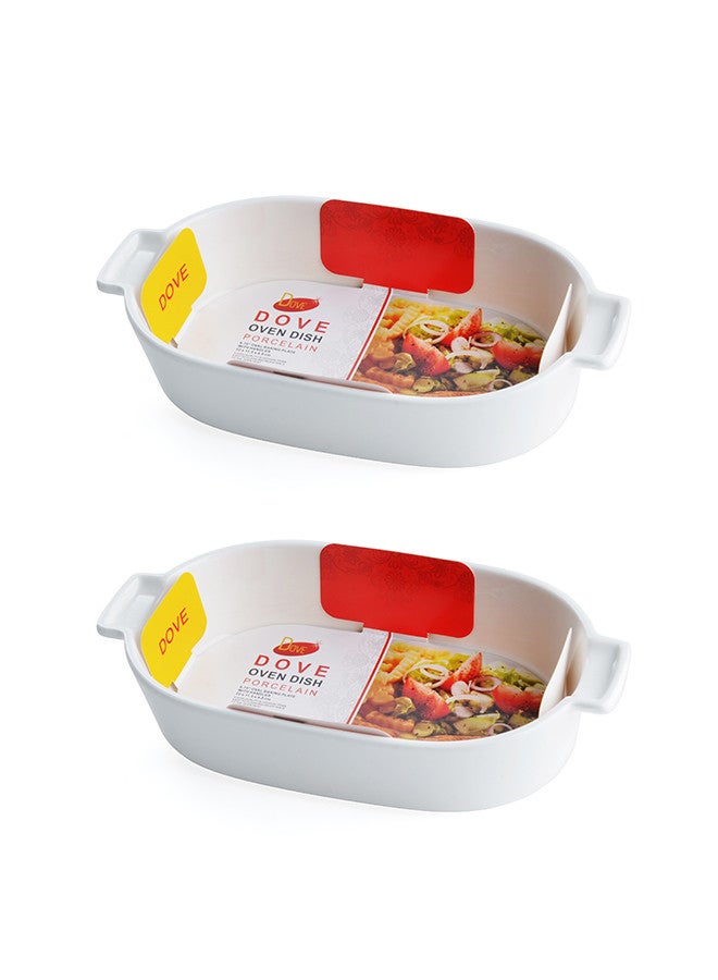 Dove 2-Piece Oval Porcelain Baking Dish With Handles 8.75 Inch 22x11.5x4.8CM White - Image 1