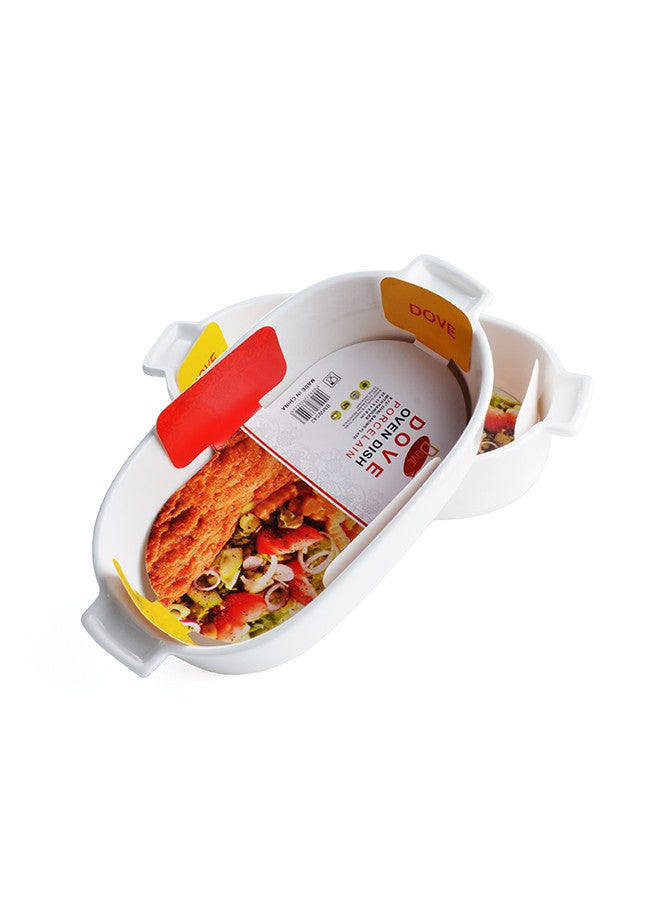 Dove 2-Piece Oval Porcelain Baking Dish With Handles 8.75 Inch 22x11.5x4.8CM White - Image 3