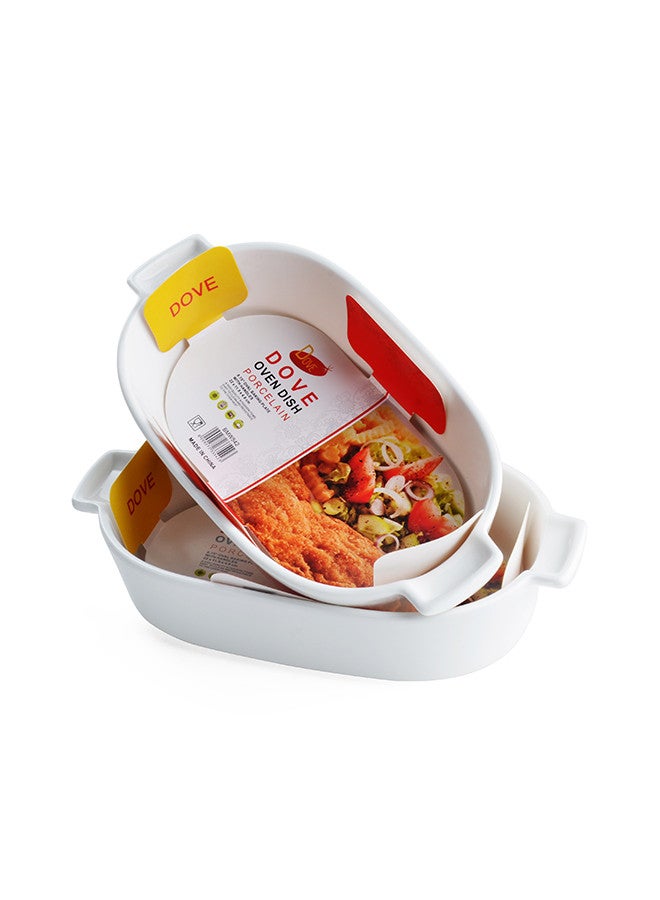 Dove 2-Piece Oval Porcelain Baking Dish With Handles 8.75 Inch 22x11.5x4.8CM White - Image 2