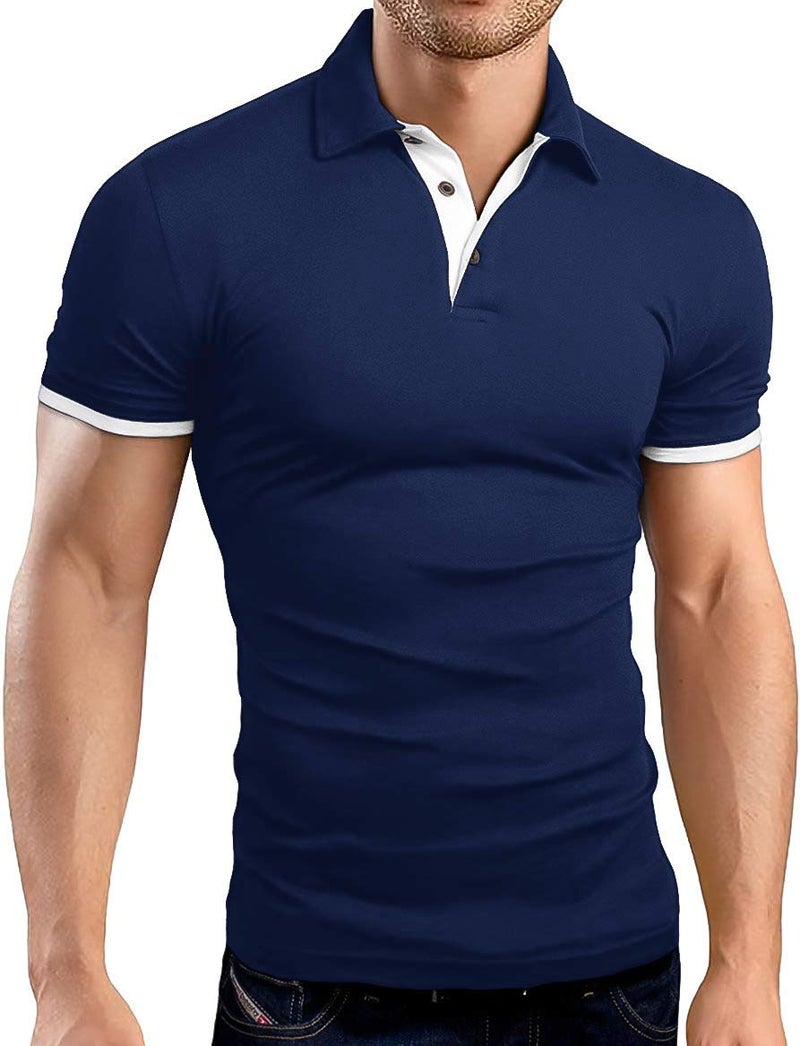 KUYIGO Men's Short Sleeve Polo Shirts Casual Slim Fit Basic Designed Cotton Shirt Small Navy - Image 1
