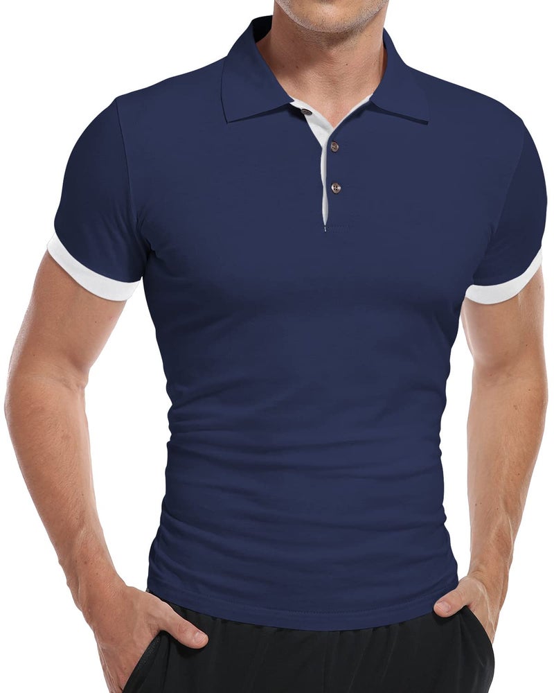 KUYIGO Men's Short Sleeve Polo Shirts Casual Slim Fit Basic Designed Cotton Shirt Small Navy - Image 2