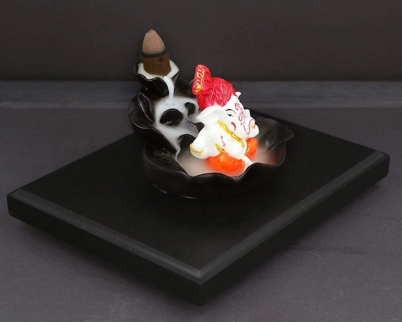 zart Polyresin Ganesha Smoke Fountain Incense Burner With 10 Back Flow Incense Cones 7X7X13 Cm Black Brown
