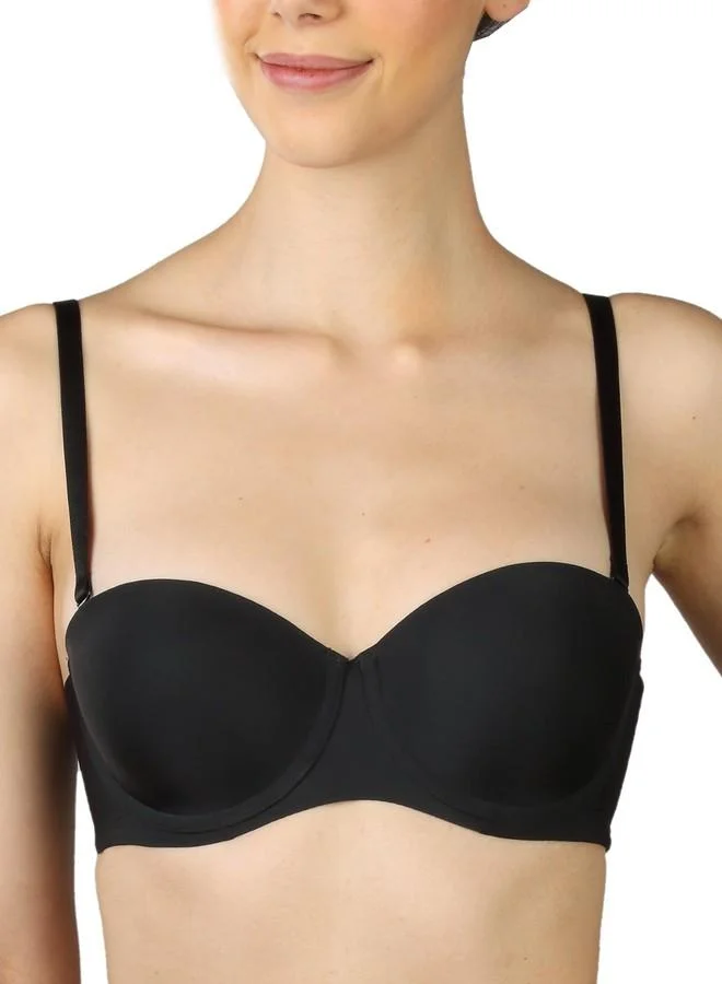 ترايامف Triumph T-Shirt Bra for Women Wired Padded Multiway Lingerie Detachable Straps Seamless Women Everyday Bra Moulded Microfibre Support Invisible Underwire Balconette Black 32C Pack of 1