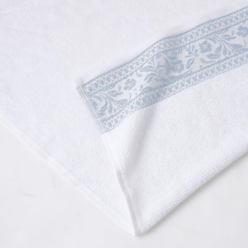 Modern Threads Allie 6-Piece 100% Cotton Towel Set â€“ Jacquard Floral Border â€“ Includes 2 Bath Towels, 2 Hand Towels, 2 Washcloths â€“ Absorbent, Quick Dry, Soft & Durable â€“ Light Blue - Image 2
