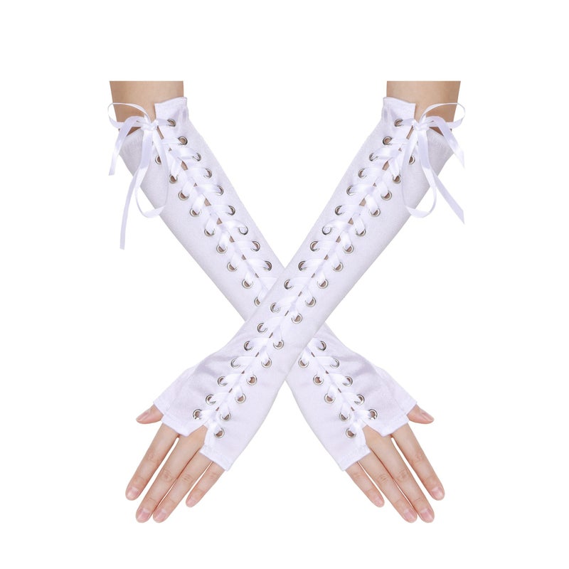 Lace Up Fingerless Gloves Long Elbow Gloves for Costume Party Lace-up Arm Warmer - Image 1