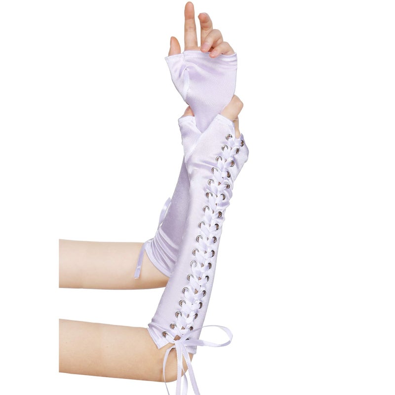 Lace Up Fingerless Gloves Long Elbow Gloves for Costume Party Lace-up Arm Warmer - Image 2