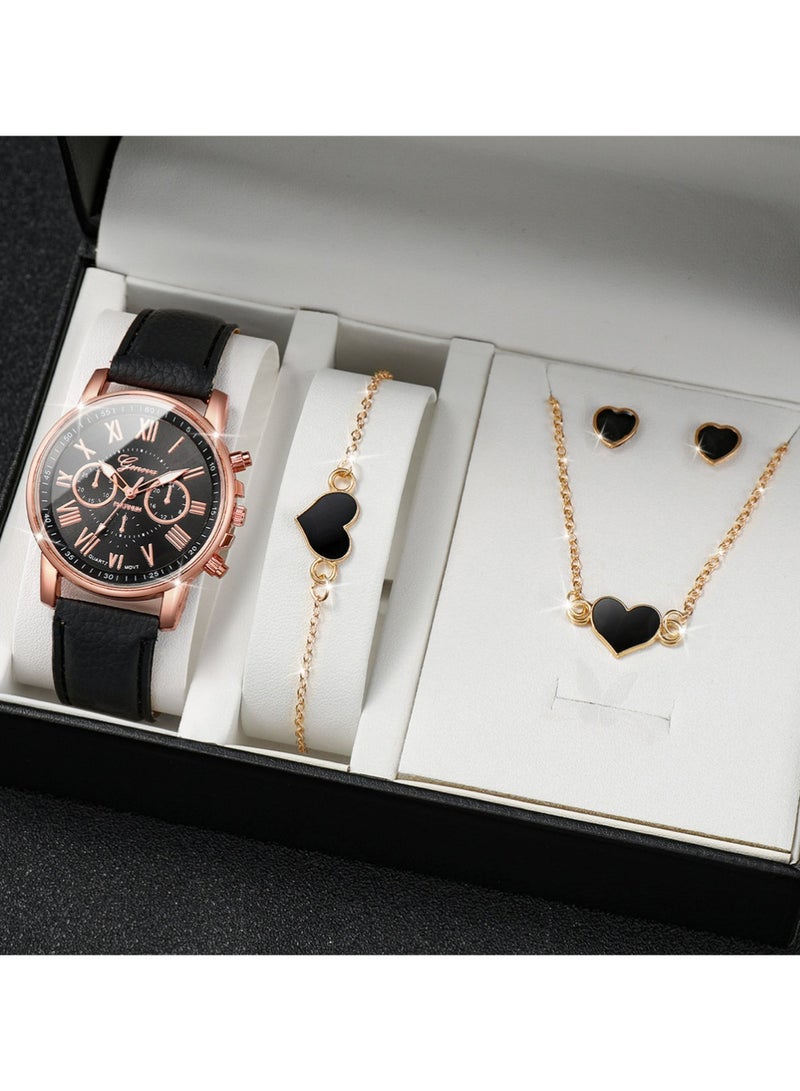 Geneva Women Watch Sets,4 Pcs Luxury Fashion Women Watch Set - Image 1