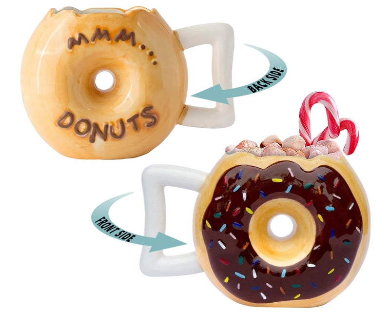 Comfify Ceramic Donut Cup â€“ Chocolate Glaze with Sprinkles â€“ Funny â€œMMM... Donuts!â€ Quote â€“ Best Cup for Coffee, Tea & More â€“ Large 14 oz â€“ Brown - Image 1