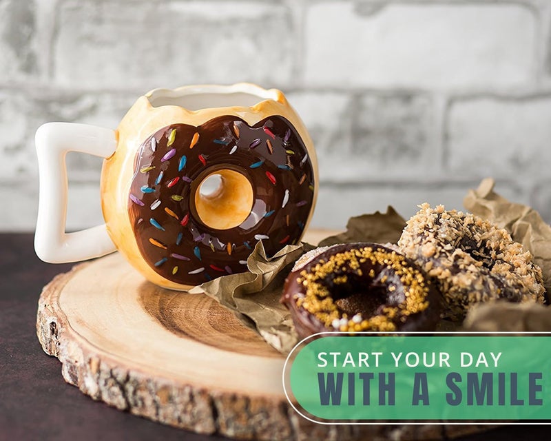 Comfify Ceramic Donut Cup â€“ Chocolate Glaze with Sprinkles â€“ Funny â€œMMM... Donuts!â€ Quote â€“ Best Cup for Coffee, Tea & More â€“ Large 14 oz â€“ Brown - Image 4