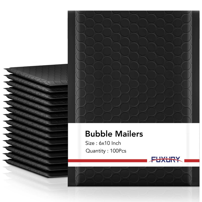 Fuxury أكياس فاخرة فقاعة 6x10" 100 حزمة أظرف سوداء مبطنة بحجم قابل للاستخدام 6x9" أظرف شحن سميكة فقاعة غير شفافة أكياس شحن لمراسلة المجوهرات ومستحضرات التجميل والأعمال الصغيرة - Image 1