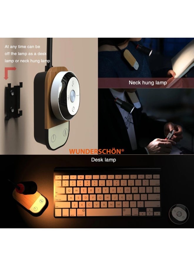 WUNDERSCHÖN - Rechargeable USB Desk Wall Lamp 3 lights colors Dimmable With Remote Control and Memory Function   Adjustable Head Light Arm (Black) - Image 1