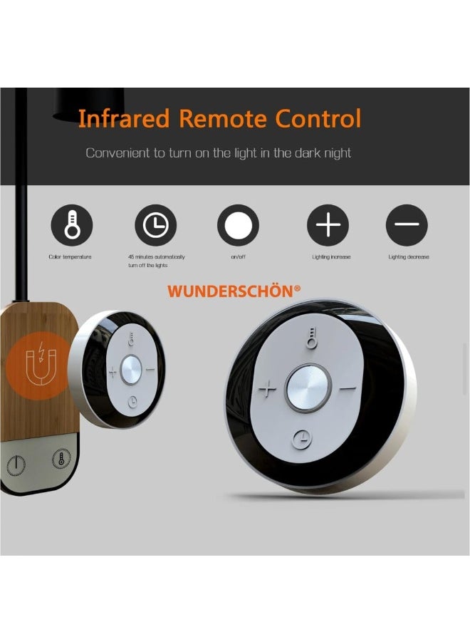 WUNDERSCHÖN - Rechargeable USB Desk Wall Lamp 3 lights colors Dimmable With Remote Control and Memory Function   Adjustable Head Light Arm (Black) - Image 1