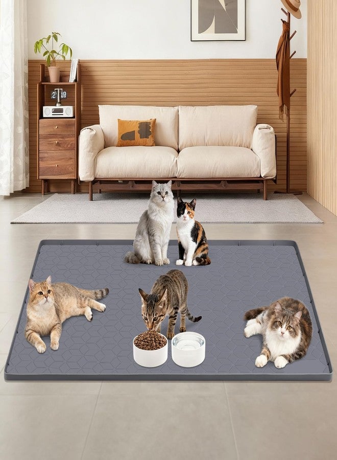 Lanstics Cat Food Mat, 34" x 22" Large Silicone Mat Cat Feeding Mat with Raised Edge Non-Slip Pet Feeding Mat for Food and Water Bowl, Easy to Clean, Floor Protection (Diamond Gray) - Image 4