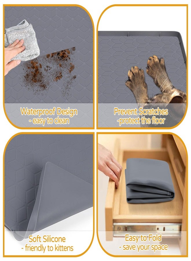 Lanstics Cat Food Mat, 34" x 22" Large Silicone Mat Cat Feeding Mat with Raised Edge Non-Slip Pet Feeding Mat for Food and Water Bowl, Easy to Clean, Floor Protection (Diamond Gray) - Image 3