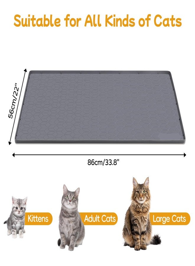 Lanstics Cat Food Mat, 34" x 22" Large Silicone Mat Cat Feeding Mat with Raised Edge Non-Slip Pet Feeding Mat for Food and Water Bowl, Easy to Clean, Floor Protection (Diamond Gray) - Image 2