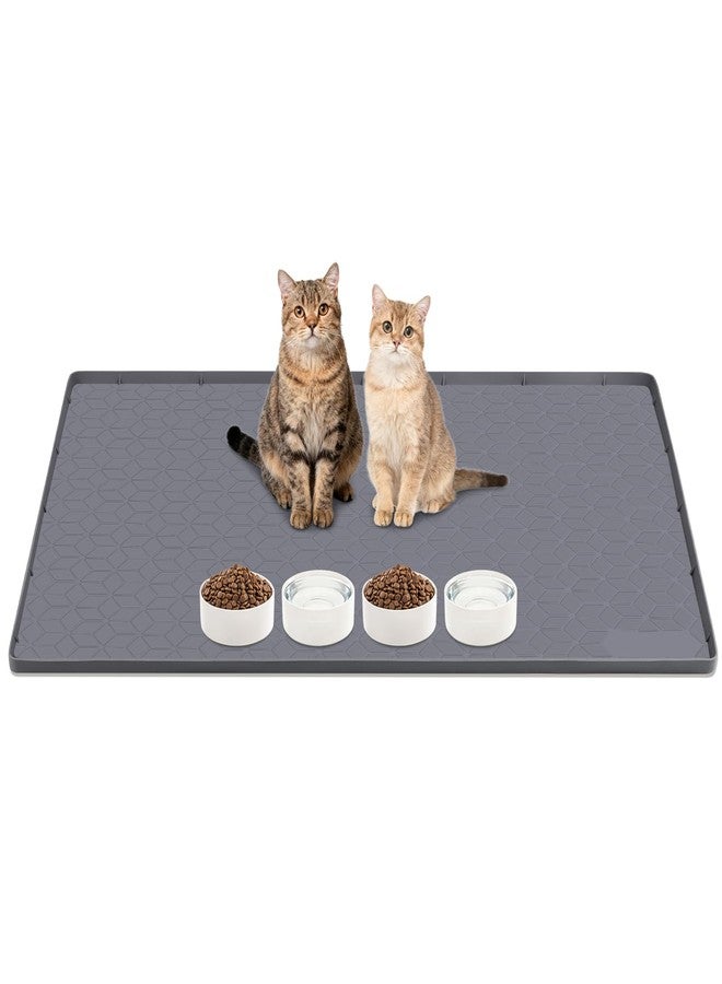 Lanstics Cat Food Mat, 34" x 22" Large Silicone Mat Cat Feeding Mat with Raised Edge Non-Slip Pet Feeding Mat for Food and Water Bowl, Easy to Clean, Floor Protection (Diamond Gray) - Image 1