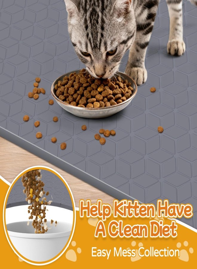 Lanstics Cat Food Mat, 34" x 22" Large Silicone Mat Cat Feeding Mat with Raised Edge Non-Slip Pet Feeding Mat for Food and Water Bowl, Easy to Clean, Floor Protection (Diamond Gray) - Image 5