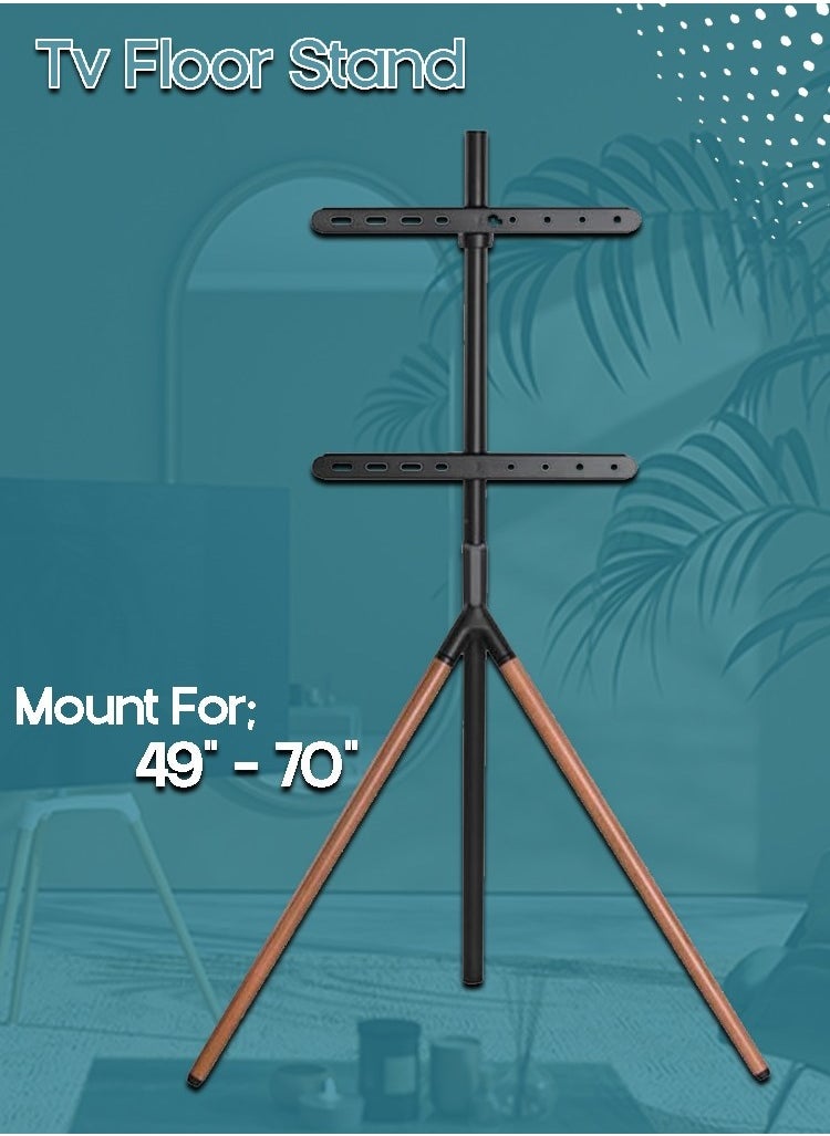 ELTRAZONE - Easel Studio TV Floor Stand | Premium Tripod Mount for 49"-70" Screens | Supports Up to 40 KG | Adjustable & Space-Saving Design | Stylish Grey & Walnut Finish | Sturdy & Stable | Built-in Cable Management | Perfect for Home & Office - Image 1