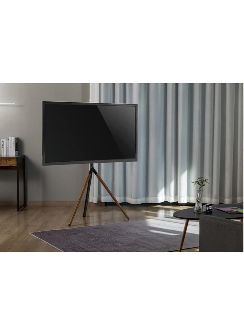 ELTRAZONE - Easel Studio TV Floor Stand | Premium Tripod Mount for 49"-70" Screens | Supports Up to 40 KG | Adjustable & Space-Saving Design | Stylish Grey & Walnut Finish | Sturdy & Stable | Built-in Cable Management | Perfect for Home & Office - Image 1