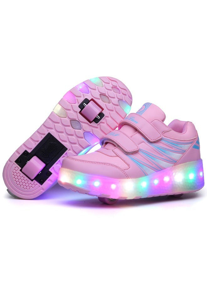 LED Flash Light Fashion Shiny Sneaker Skate Shoes With Wheels And Lightning Sole-Size 33