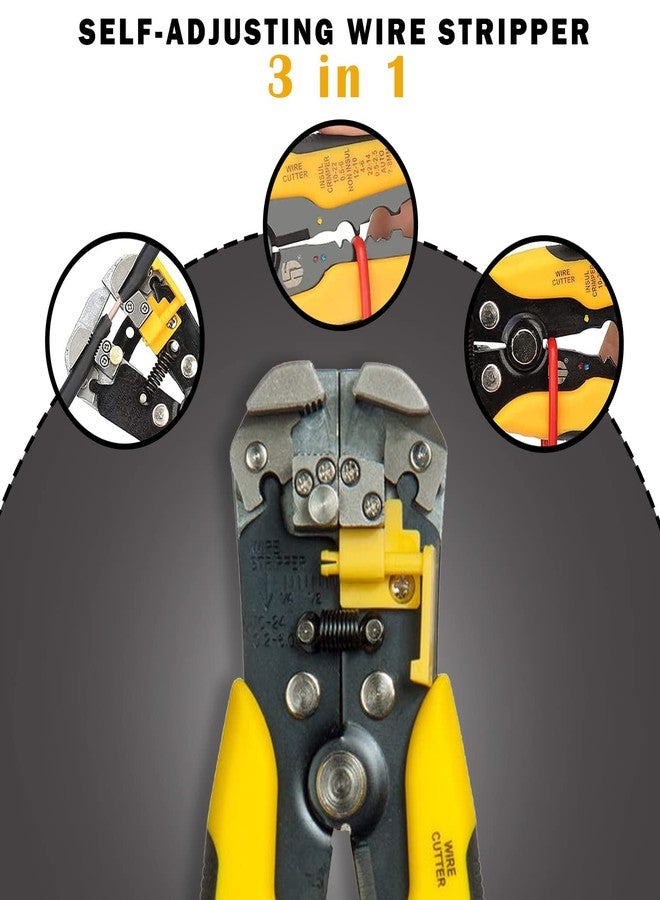 Meshiv 8-Inch Self-Adjusting Automatic Wire Cable Cutter Crimper I 5 in 1 Multipurpose Tool Wire Stripping Cutting Pliers, 10-24 AWG (0.2~6.0mm² - Yellow) - Image 2