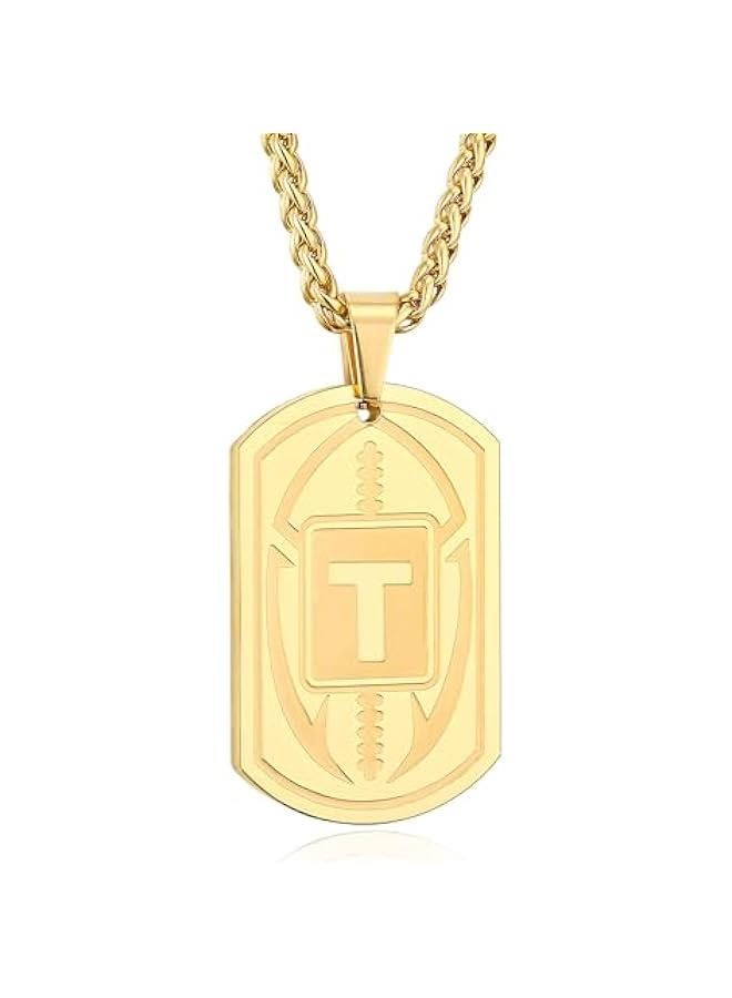 Graduation Easter Gifts Football Initial Necklace for Men Boys Kids Teen Dog Tag Stainless Steel Sliver/Black/Gold Letter Pendant Sport Football Athletes Jewelry Easter Gifts for Kids Boys Men Teens him Boyfriend Husband  - Image 1