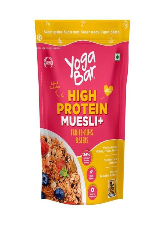 Yogabar High Protein Muesli 850g, Fruits & Nut, 22g Protein, with Apple, Almonds & Super Protein Seeds, Breakfast Cereal - Image 1