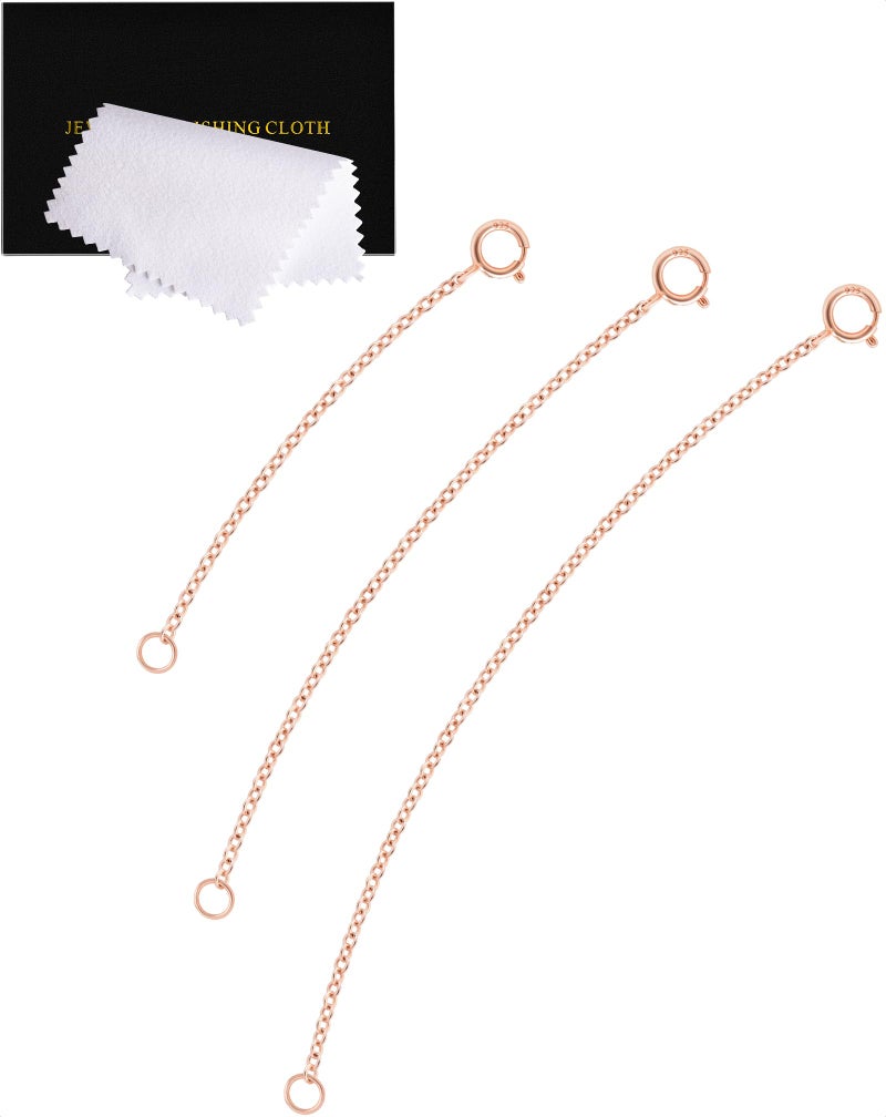 VANBARIS Rose Gold Necklace Extender Rose Gold 925 Sterling Silver Necklace Extender Chain Bracelet Anklet Jewelry Extension for Women 3 Piece Set 2 3 4 Inches