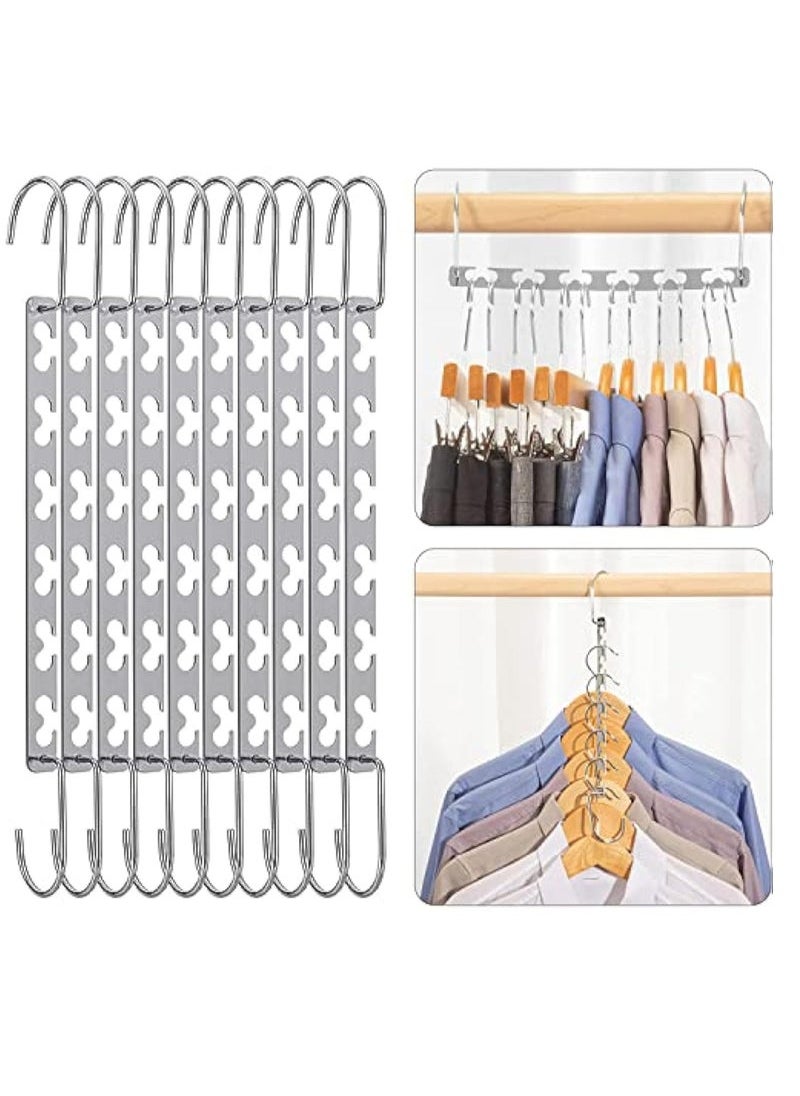 Captaintech Metal Wonder Hanger, 6 Pcs Multifunctional Space Saving Hangers Heavy Duty Hangers, Foldable Double Hangers Closet Organizers for Coat, Slacks, Dress, Coat Sweaters (Sliver) Visit the Arabest Store  - Image 1