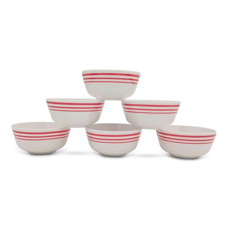 SUPERWARE | Pure Melamine | Katori Set - Red Lines 3.5” (6 nos.) | Stain Free, Glazed Finish - Image 2