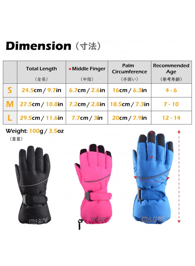 TRIWONDER Kids Winter Ski Snow Gloves Children Snowboard Gloves Cold Weather Waterproof for Boys Girls Toddler (Black, S (4-6 Years Old)) - Image 1