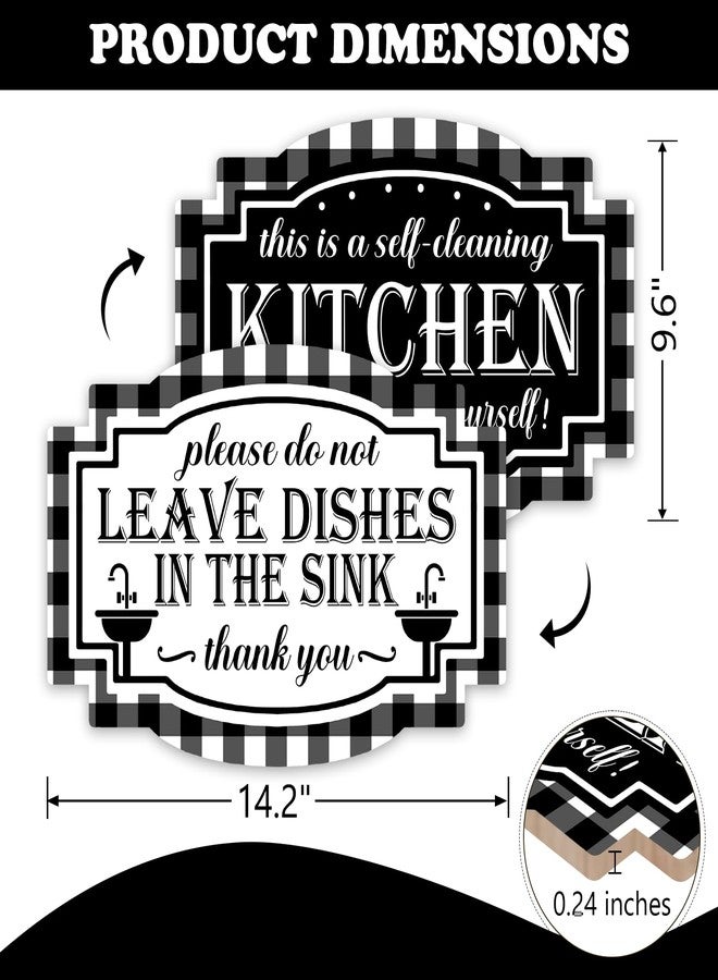 Bolisom This is a Self-Cleaning Kitchen Clean up After Yourself Front Door Sign, Black White Reversible Wooden Hanger Double-Sided Decor, Farmhouse Buffalo Plaid Hanging Plaque for Home Restaurant - Image 2
