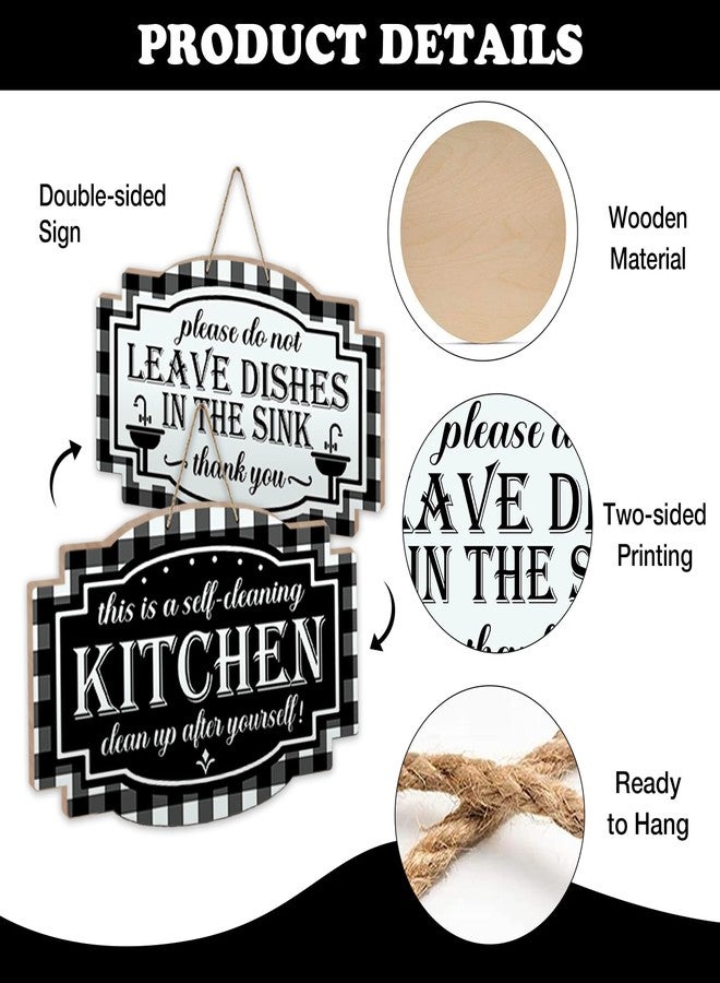 Bolisom This is a Self-Cleaning Kitchen Clean up After Yourself Front Door Sign, Black White Reversible Wooden Hanger Double-Sided Decor, Farmhouse Buffalo Plaid Hanging Plaque for Home Restaurant - Image 3