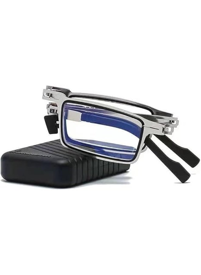 Small Folding Reading Glasses for Men and Women Presbyopia Glasses with Metal Frame and Anti-Blue Lens - Image 1