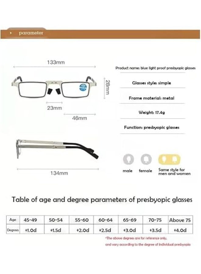 Small Folding Reading Glasses for Men and Women Presbyopia Glasses with Metal Frame and Anti-Blue Lens - Image 5