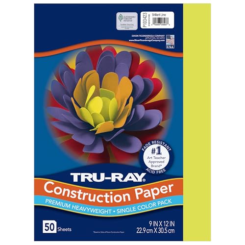 Tru-Ray® Construction Paper, 50% Recycled, 9" x 12" Brilliant Lime, Pack of 50 - Image 1