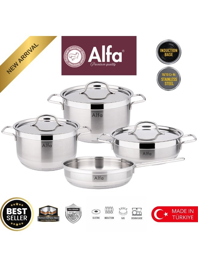 ALFA RON 7 Pcs 18/10 Stainless Steel Cookware Set Triplex Capsule Base Induction Premium Pots and Pans Made in Türkiye - Image 1