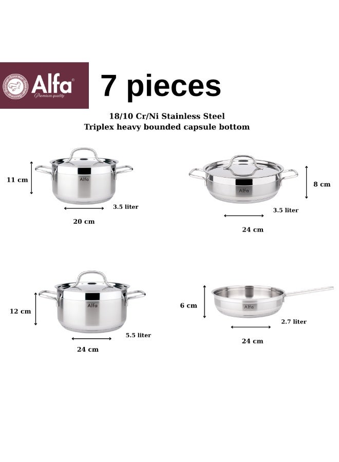 ALFA RON 7 Pcs 18/10 Stainless Steel Cookware Set Triplex Capsule Base Induction Premium Pots and Pans Made in Türkiye - Image 3