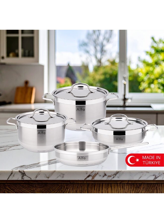 ALFA RON 7 Pcs 18/10 Stainless Steel Cookware Set Triplex Capsule Base Induction Premium Pots and Pans Made in Türkiye - Image 2