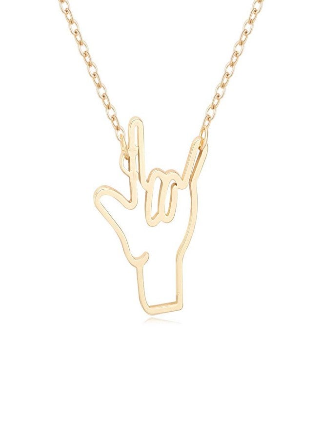 MANZHEN I Love You Sign Symbol Necklace Sign Language Pendant (gold) - Image 1