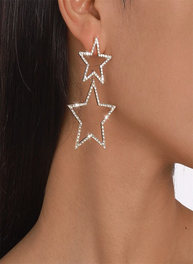 Dtja Rhinestone Big Star Dangle Earrings for Women Girls Hypoallergenic Crystal Long Tassel Stars Charms Drop Dangling Stud Fashion Lightweight Festival Christmas Birthday Ornament Jewelry Dainty Gifts for Friends Fans (Silvery) - Image 4
