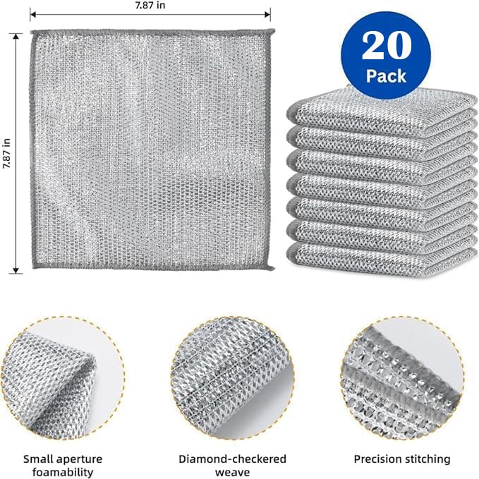 TAPUJI Pack of 20 Multipurpose Wire Dishwashing Rags for Wet and Dry Stainless Steel Scrubber Non-Scratch Wire Dishcloth for Washing Dishes Sinks Counters Easy Rinsing Machine Washable - Image 2