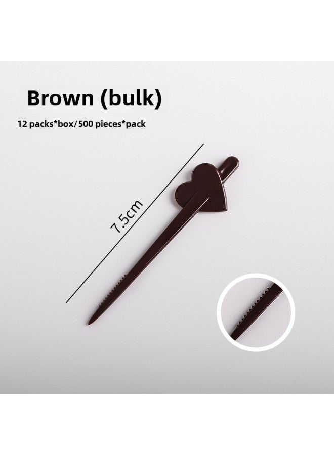 Color Star Fruit Needle Disposable Love Fruit Fork Plastic Stamp Sealing Film Nail Fork Star Milk Cover Fork-Specifications:Heart-shaped Fruit Needle Brown Bulk - Image 1
