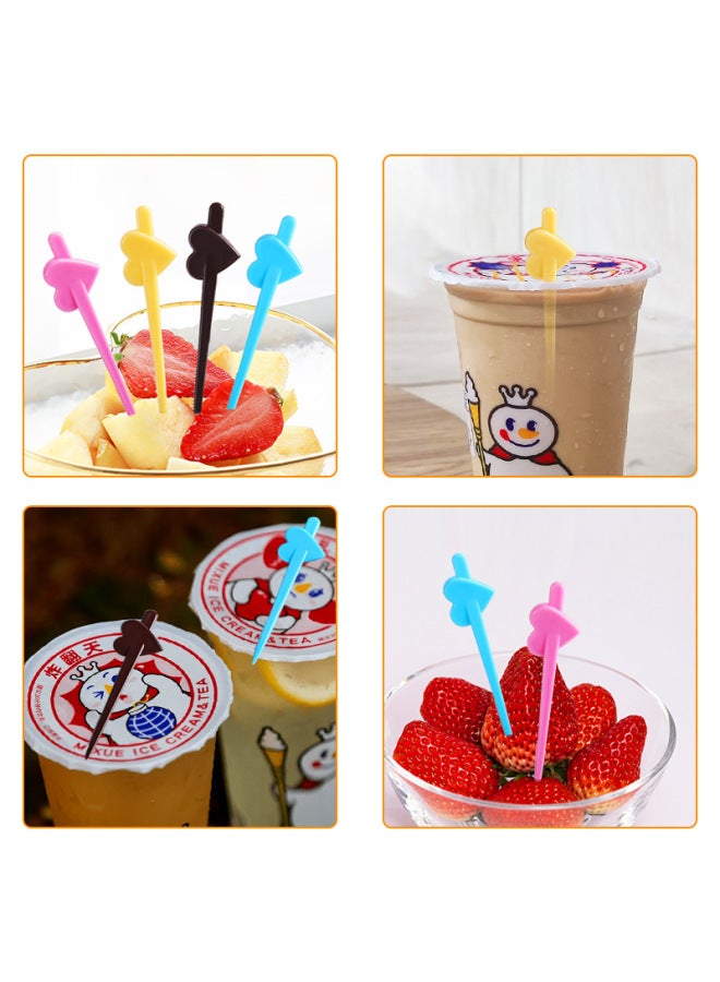 Color Star Fruit Needle Disposable Love Fruit Fork Plastic Stamp Sealing Film Nail Fork Star Milk Cover Fork-Specifications:Heart-shaped Fruit Needle Brown Bulk - Image 5