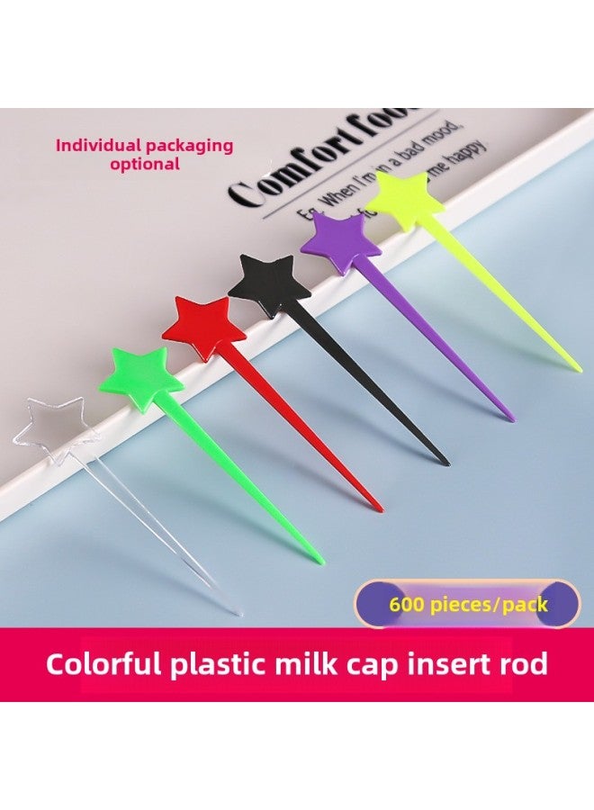 Color Star Fruit Needle Disposable Love Fruit Fork Plastic Stamp Sealing Film Nail Fork Star Milk Cover Fork-Specifications:Heart-shaped Fruit Needle Brown Bulk - Image 2