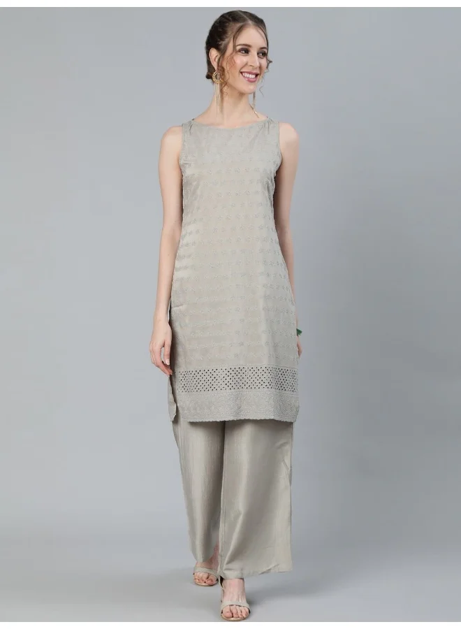 AKS AKS Floral Embroidered Thread Work Sleeveless Kurta With Palazzos