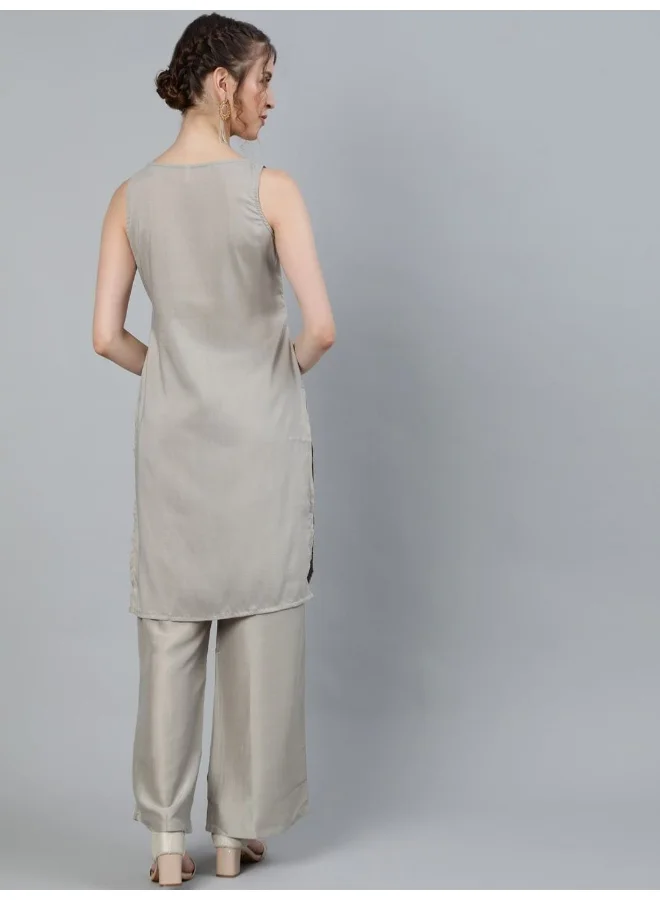 AKS AKS Floral Embroidered Thread Work Sleeveless Kurta With Palazzos