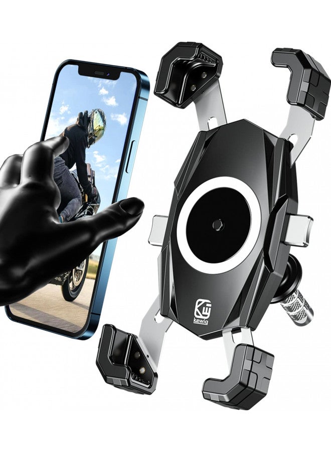 Kewig Motorcycle Fork Stem Phone Mount, Motorcycle Phone Mount, 1S One-Push Automatically Lock & Release, Fits for Fork Stem 12-25.4mm in Diameter, for 4.0-6.9" Cellphones - Image 1